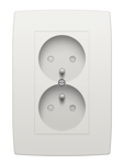 Niko, Dubbel stopcontact verticaal met penaarde en kinderveiligheid, inbouwdiepte 31,5 mm, volledig apparaat incl. afdekplaat, Original white