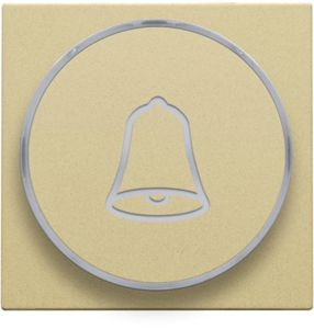Afwerkingsset met doorschijnende ring met belsymbool voor drukknop 6 A met amberkleurige led met E10-lampvoet, alu gold coated