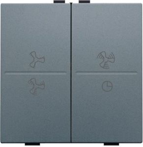 Touche double avec symbole ventilation 0 à 3 pour interrupteur sans fil ou bouton-poussoir à 4 boutons de commande, alu steel grey coated.