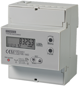 TECO - Digitale kWh-meter Teco 1N 1mod 63A 2 tellers MID