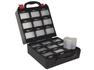 Velleman - Plastic tool box met 18 plastic doosjes voor riembevestiging