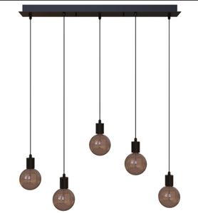 PSM LIGHTING - MAESTRO hanglamp met textielkabel en trekontlasting - balk 900mm - met 5 x kabel 1m zwart textuur /