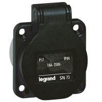 Legrand - Socle droit entr.r. P17 Tempra noir - 250 V - 16 A - 2 P + T