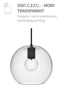 PSM LIGHTING - Hanglamp - Met 2M Textielkabel En Trekontlasting Aan Fitting Goud Satijn / Transparent / Brass