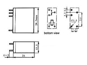 Velleman - Verticaal relais 10a/30vdc-220vac 1 x wissel 24vdc