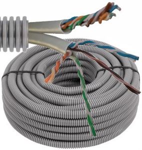 Flexibele voorbedrade buis met UTP kabel - cat. 6, 2x (4x2x0,5mm) Ø 20mm, 100 meter - FLEX FEUTP6X2D20