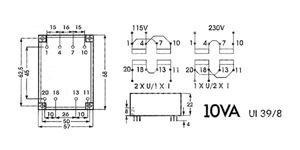 Velleman - Transformator laag profiel 10va 2 x 15v / 2 x 0.333a