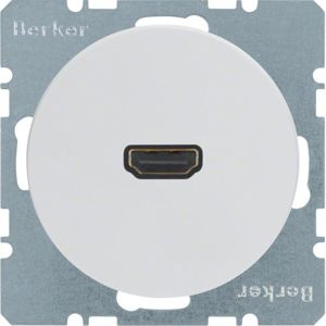 Berker - HDMI wandcontactdoos met 90°-aansluiting Berker R.1/R.3 polarwit, glanzend
