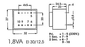 Velleman - Ingegoten transformator 1.8va 2 x 24v / 2 x 0.038a