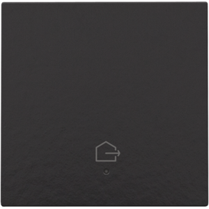 Afwerkingsset met lens voor geconnecteerde enkelvoudige schakelaar met symbool "woning verlaten", Bakelite® piano black coated