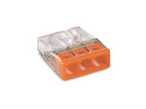 Velleman - Compact-lasklem - voor massieve geleiders - max. 2.5 mm² - 3-draads - behuizingskleur transparant - kleur afdekking oranje