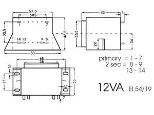 Velleman - Transformator laag profiel 12va 2 x 6v / 2 x 1.000a