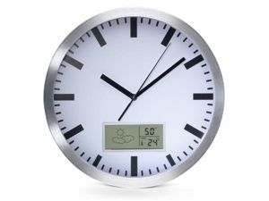 Velleman - Horloge murale en aluminium avec écran lcd et thermomètre, hygromètre & prévisions météo - ø 25 cm