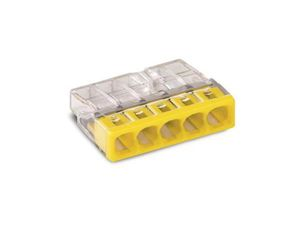 Velleman - Borne pour boîte de dérivation compact - pour conducteurs rigides - max. 2,5 mm² - 5 conducteurs - couvercle jaune