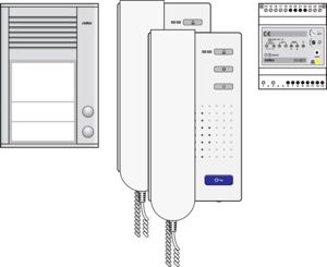 Niko, Interphone, Kit audio avec poste extérieur en saillie avec deux boutons de sonnette, alimentation et deux postes intérieurs avec cornet, préprogrammé