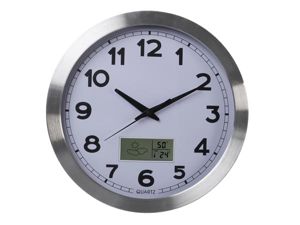 Velleman - Horloge murale en aluminium avec écran lcd et thermomètre, hygromètre & prévisions météo - ø 35 cm