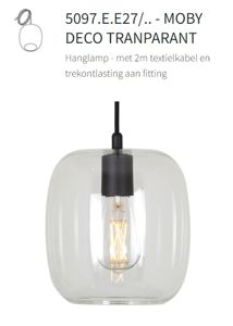 PSM LIGHTING - Hanglamp - Met 2M Textielkabel En Trekontlasting Aan Fitting Goud Satijn / Transparent / Brass