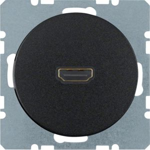 Berker - HDMI wandcontactdoos met 90°-aansluiting Berker R.1/R.3 zwart, glanzend
