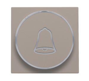 Afwerkingsset met doorschijnende ring met belsymbool voor drukknop 6 A met amberkleurige led met E10-lampvoet, bronze