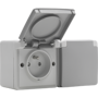Niko Hydro, dubbel horizontaal stopcontact met penaarde, kinderveiligheid en insteekklemmen – inclusief doos met twee ingangen bovenaan