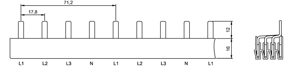 FTG - Kam.3P+N=L1,L2,L3,N…Pin, 16mm², L- Vorm, 56mod, 17mm, 1000mm, Dub ...